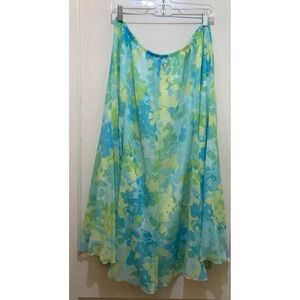 Vintage Ruby Rd. Maxi Skirt Size 18W Teal Green Floral Sheer Flowy Y2K Fairycore